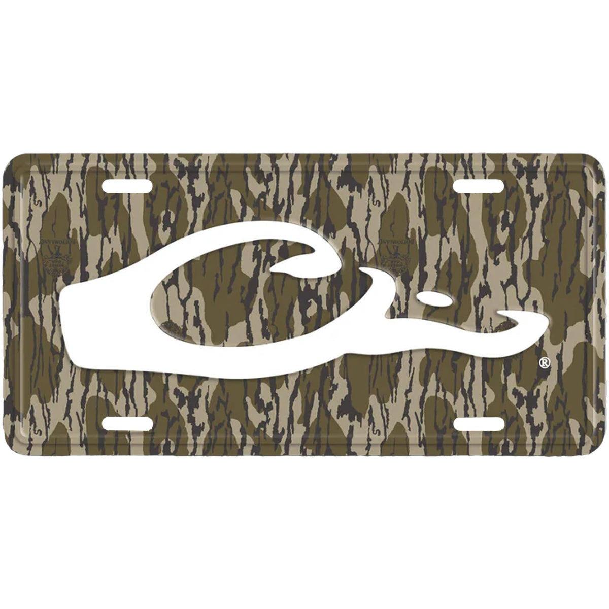 Drake Waterfowl DW80122 license plate featuring the Drake head logo for durable outdoor style.