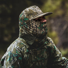 Drake Waterfowl Half Mask Greenleaf, mouth perforations promote breathability during demanding hunts