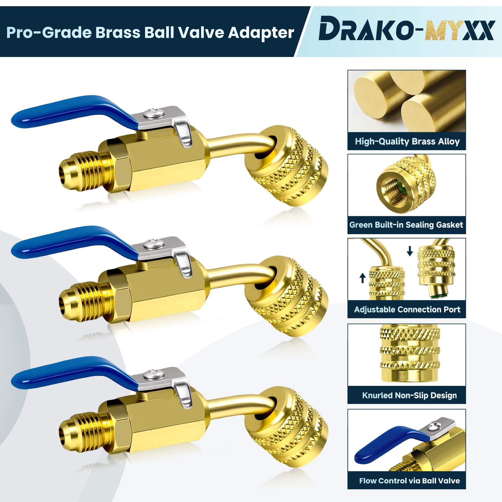 Drako-Myxx 45-degree ball valve angles reduce bends and improve sealing.