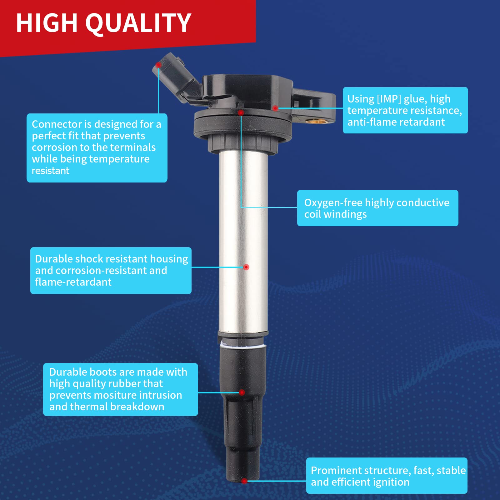 DrCax ignition coil compatibility label demonstrates broad OE coverage.