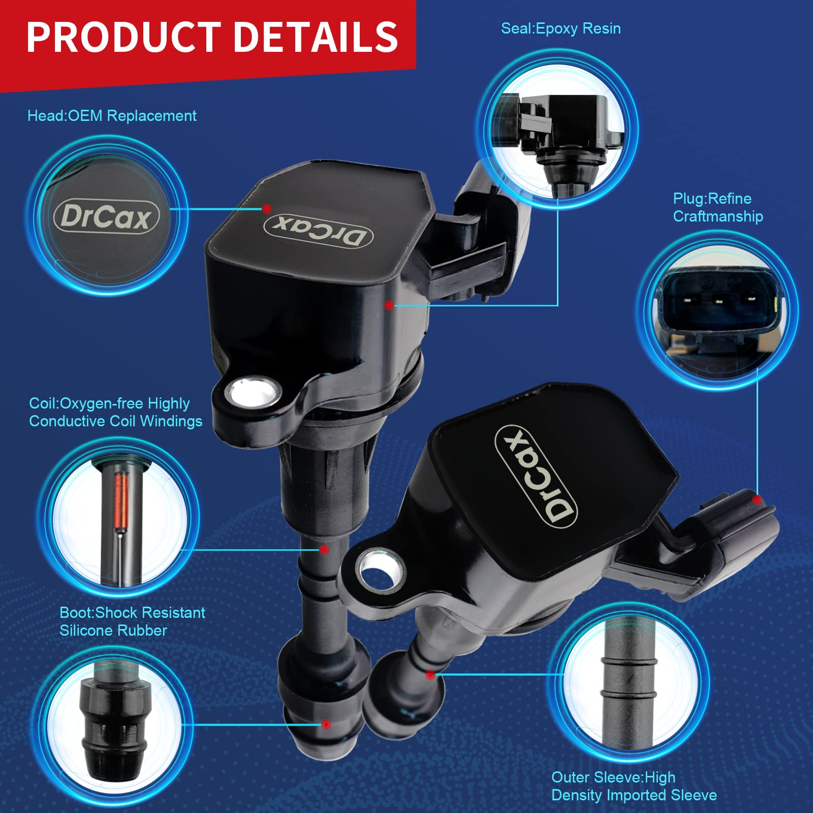 DrCax UF349 ignition coil for Nissan Maxima, stable spark and balanced power delivery.