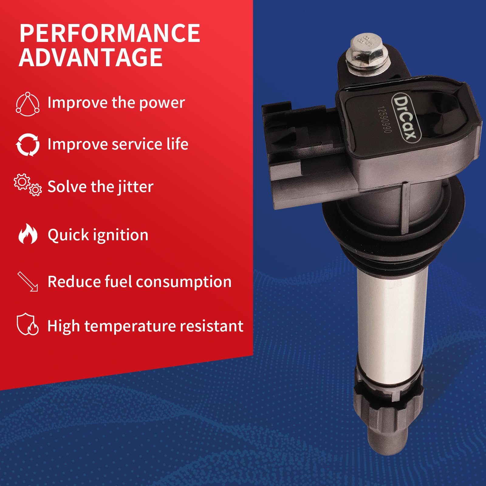 DrCax UF569 ignition coil packaging shows ready-to-install component for quick replacement.