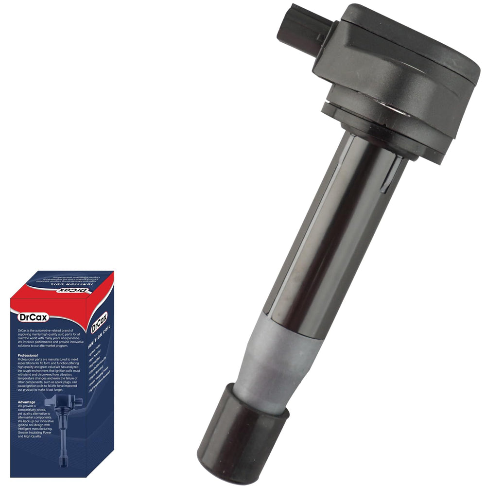 DrCax UF603 ignition coil front view highlights durable body and connector.