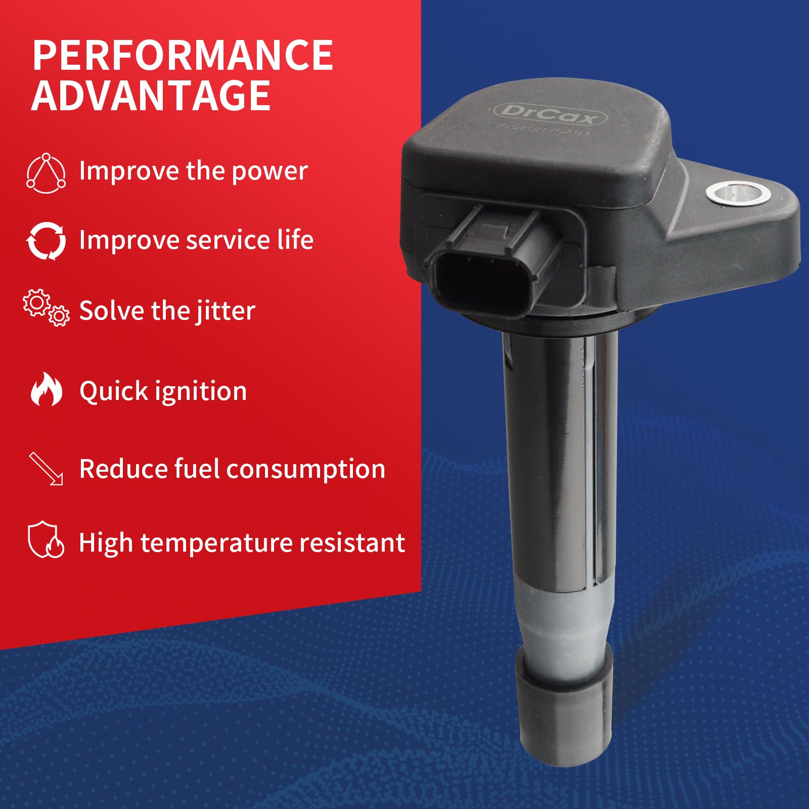 DrCax UF603 ignition coil side view shows compact direct replacement design.