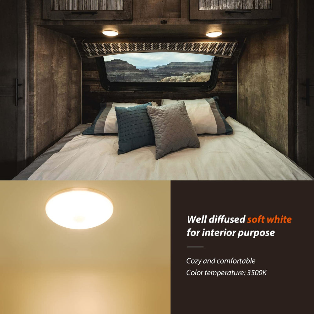 Dream Lighting 3500K warm white output creates cozy ambience in compact spaces.