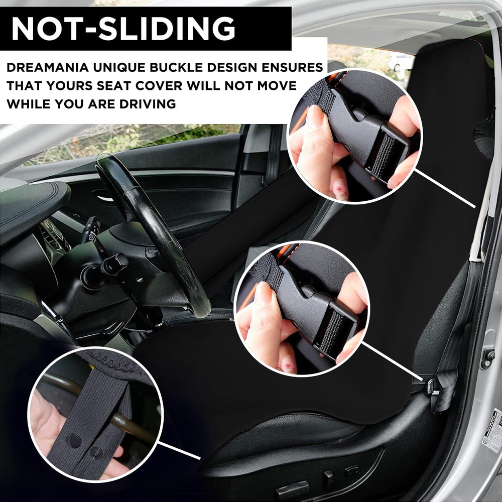 Dreamania seat cover material closeup highlighting SCR diving fabric durability