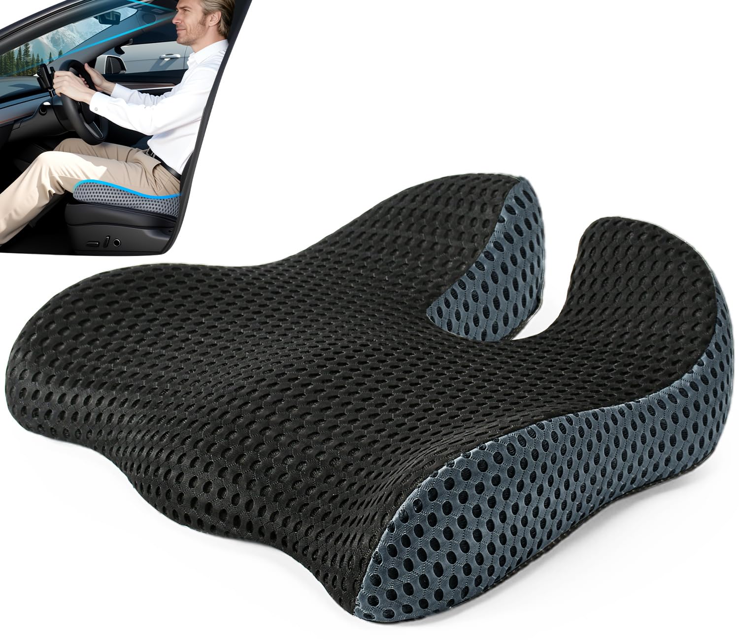 Dreamer Car car seat cushion with wedge design enhances visibility and driving comfort.