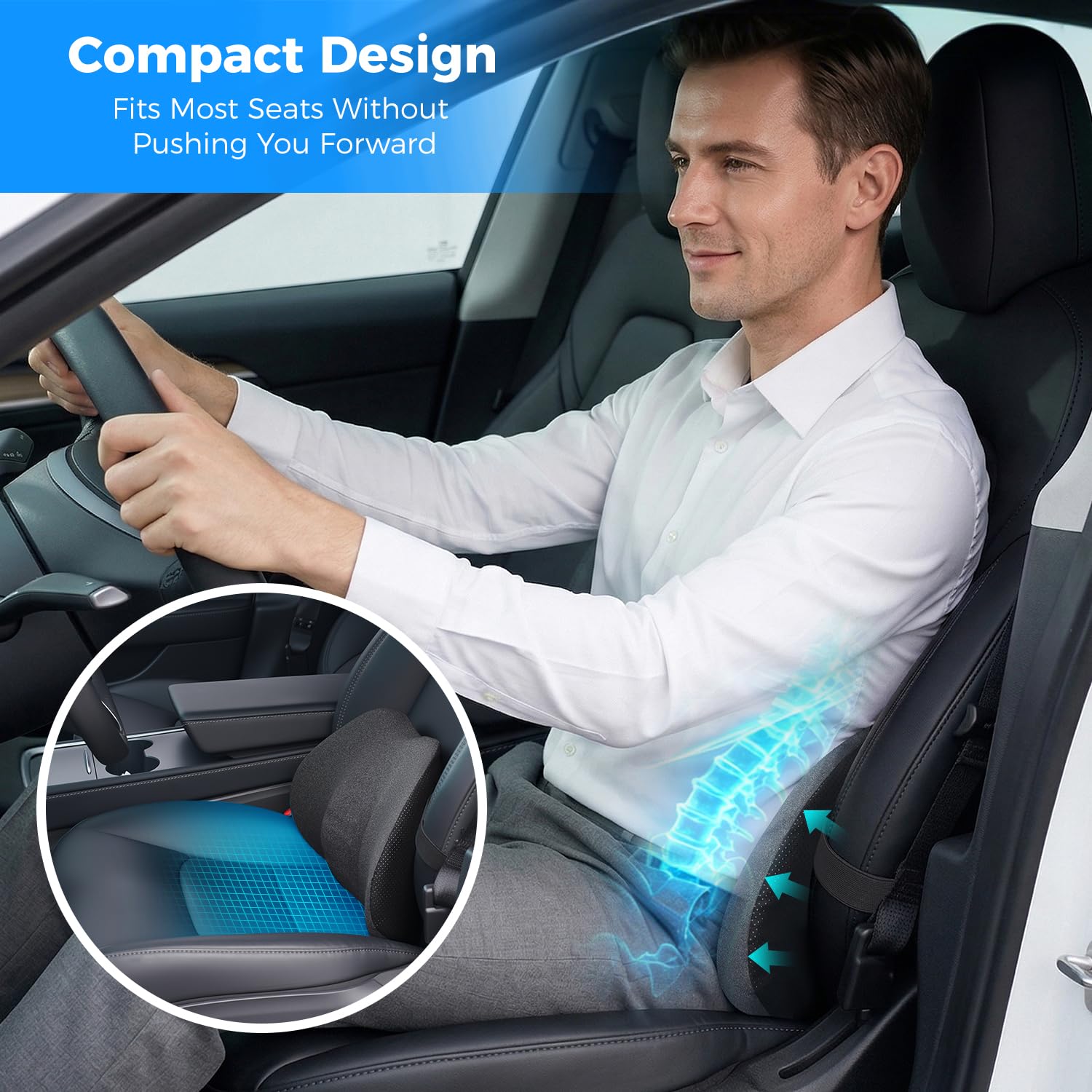 Dreamer Car lumbar pillow compact fit fits into tight car spaces