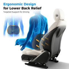 Dreamer Car lumbar pillow front-angled view highlights memory foam contouring for spinal alignment