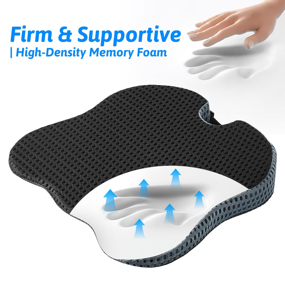 Dreamer Car wedge cushion non-slip bottom and strap keep it secure.