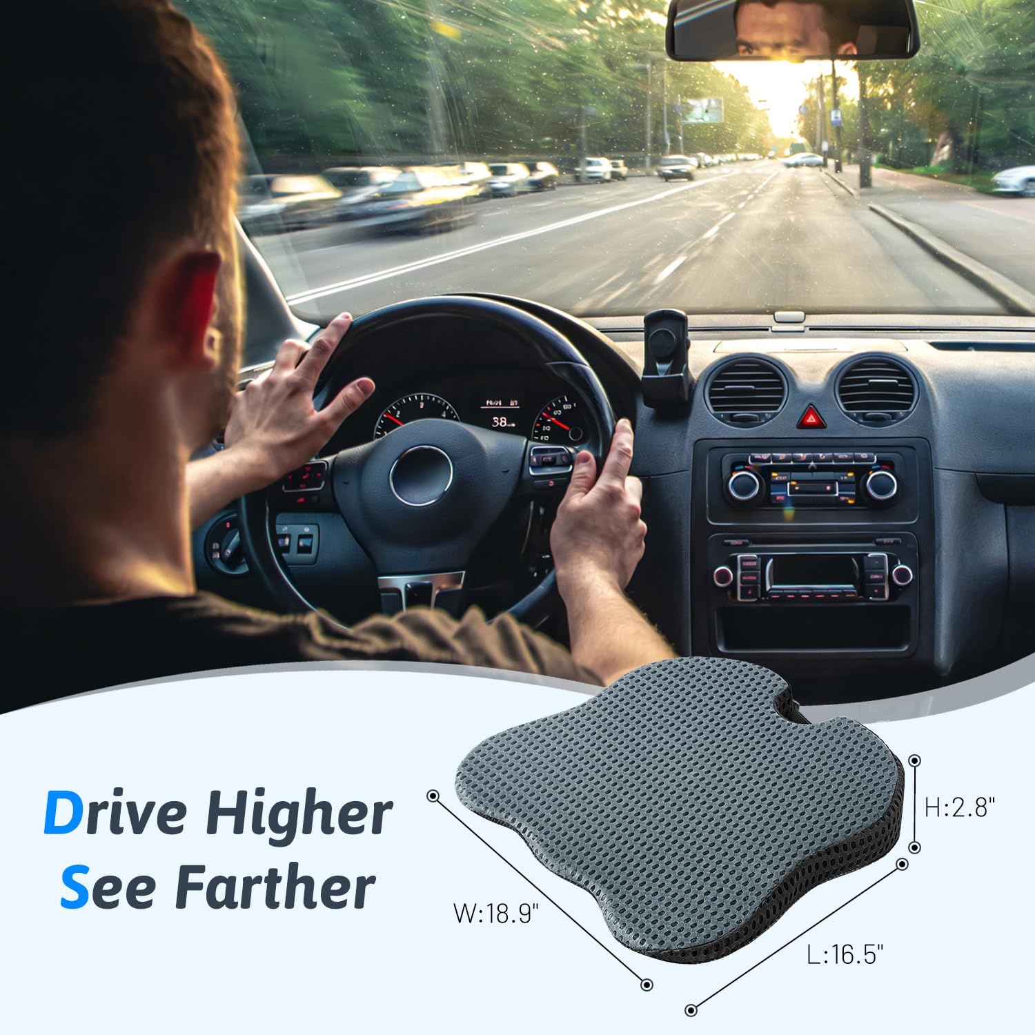 Dreamer Car high-density memory foam provides firm support for long commutes.