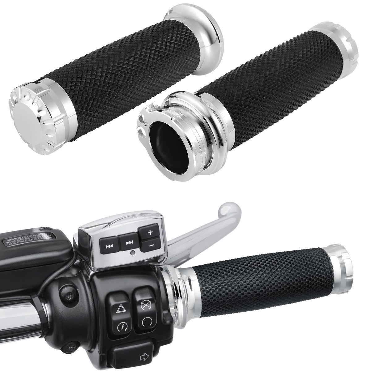 Dreamizer 1inch chrome handle grips front view with secure non-slip texture