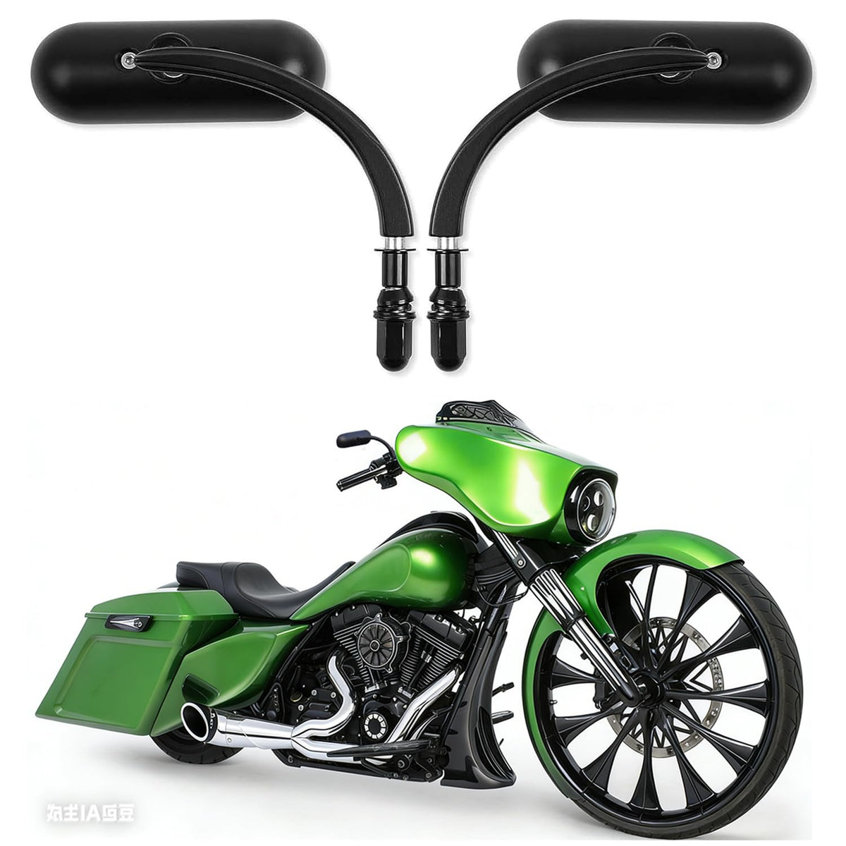 DreamIZER black motorcycle rear view mirror left with durable aluminum housing for better visibility.
