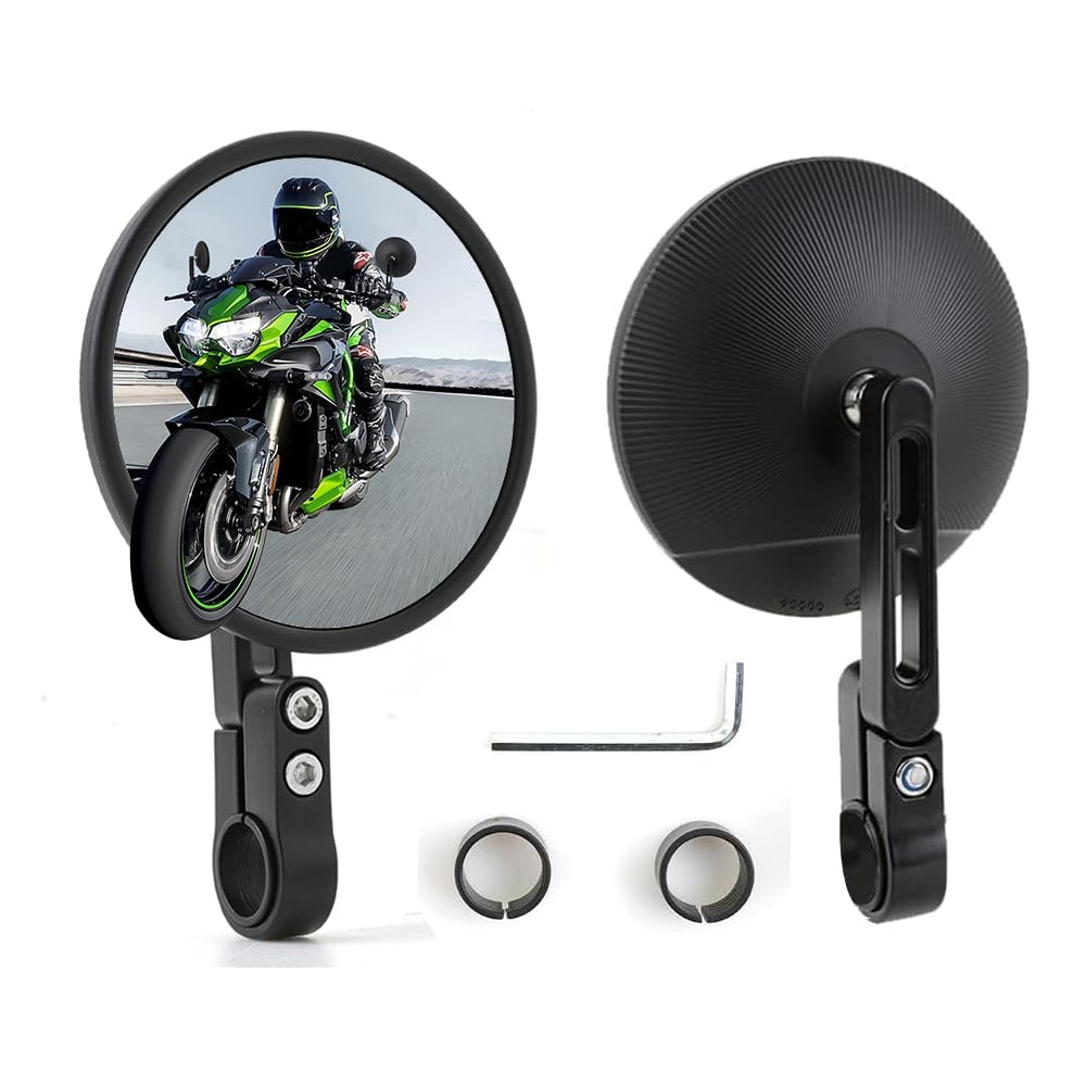 DREAMIZER universal 4-inch round bar-end mirrors fit 22mm and 25mm handlebars for versatile riding.