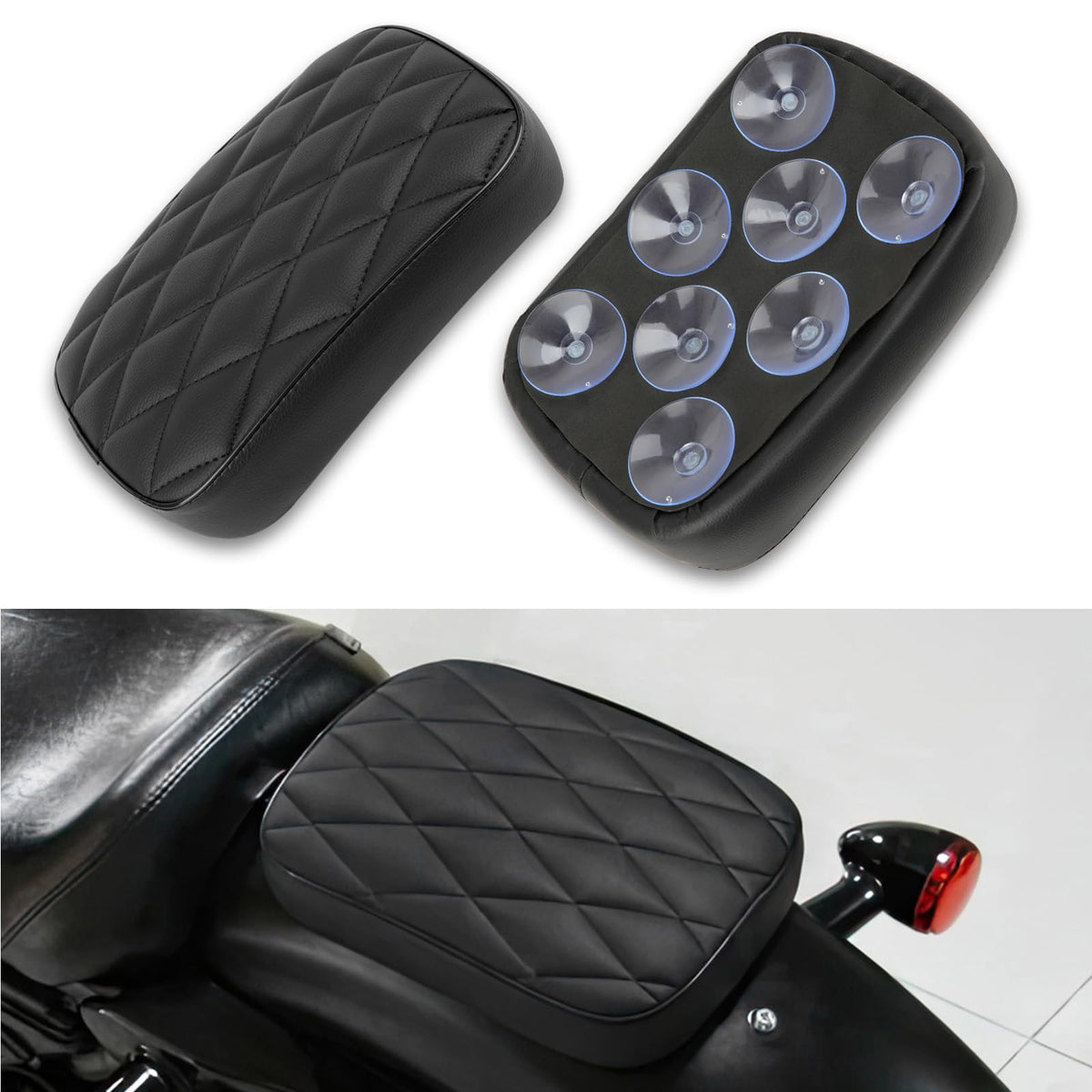 DREAMIZER pillion pad with eight suction cups for secure attachment.