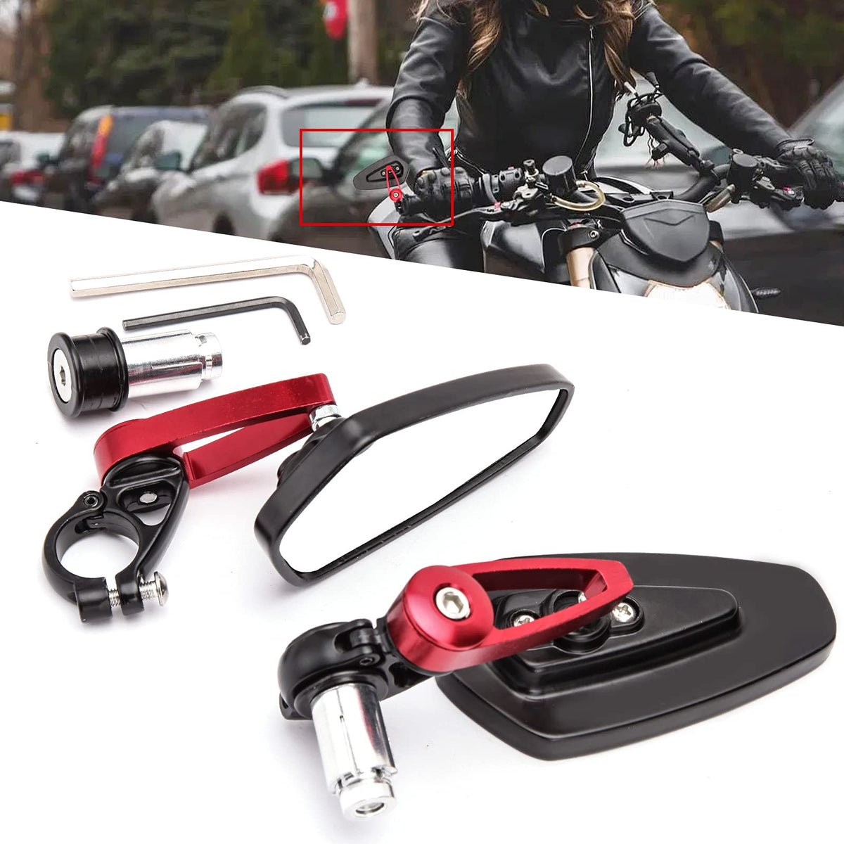 DREAMIZER red bar end mirror on Honda GROM for clear rear visibility