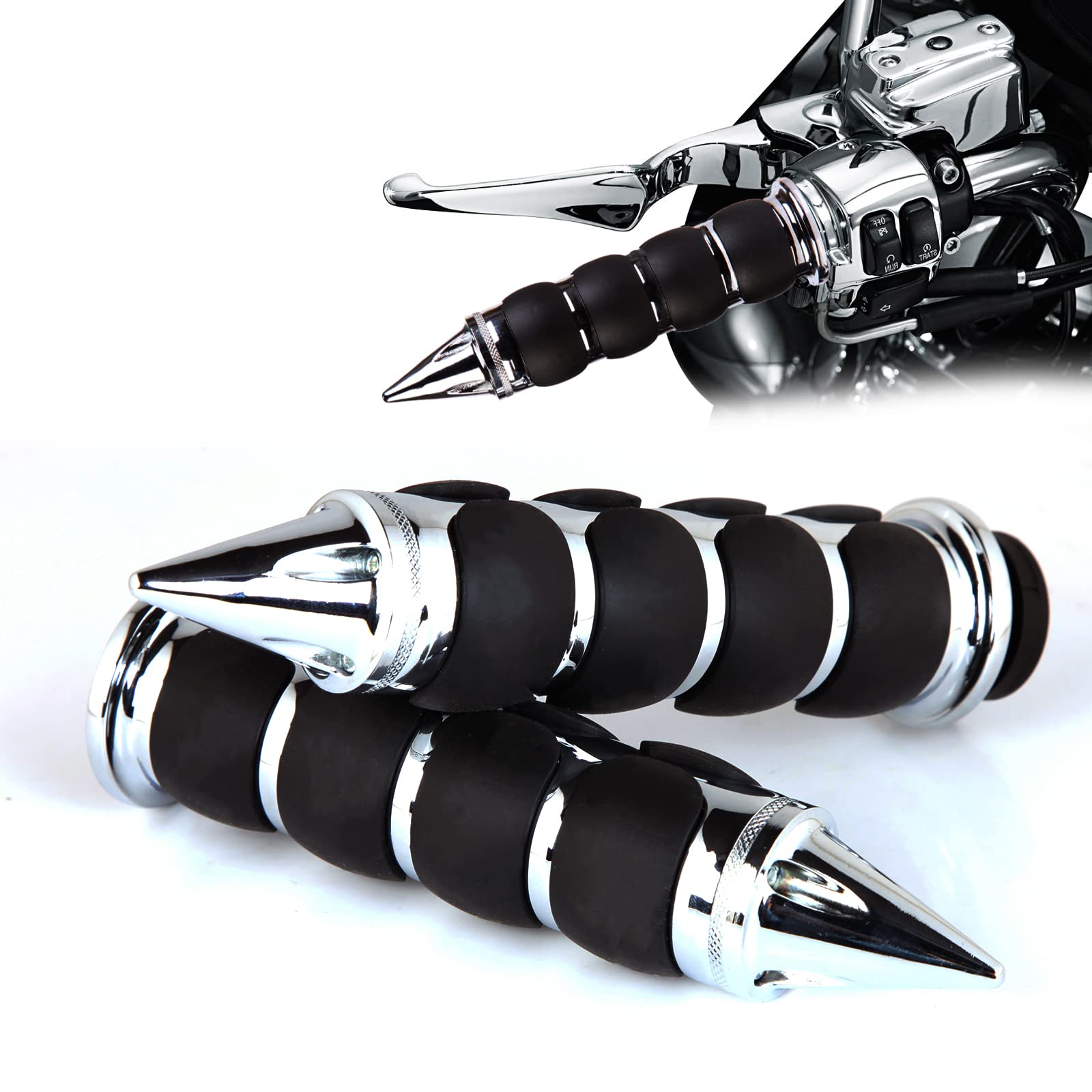 DREAMIZER universal 1 inch chrome spiked grip left view highlighting grip texture and control