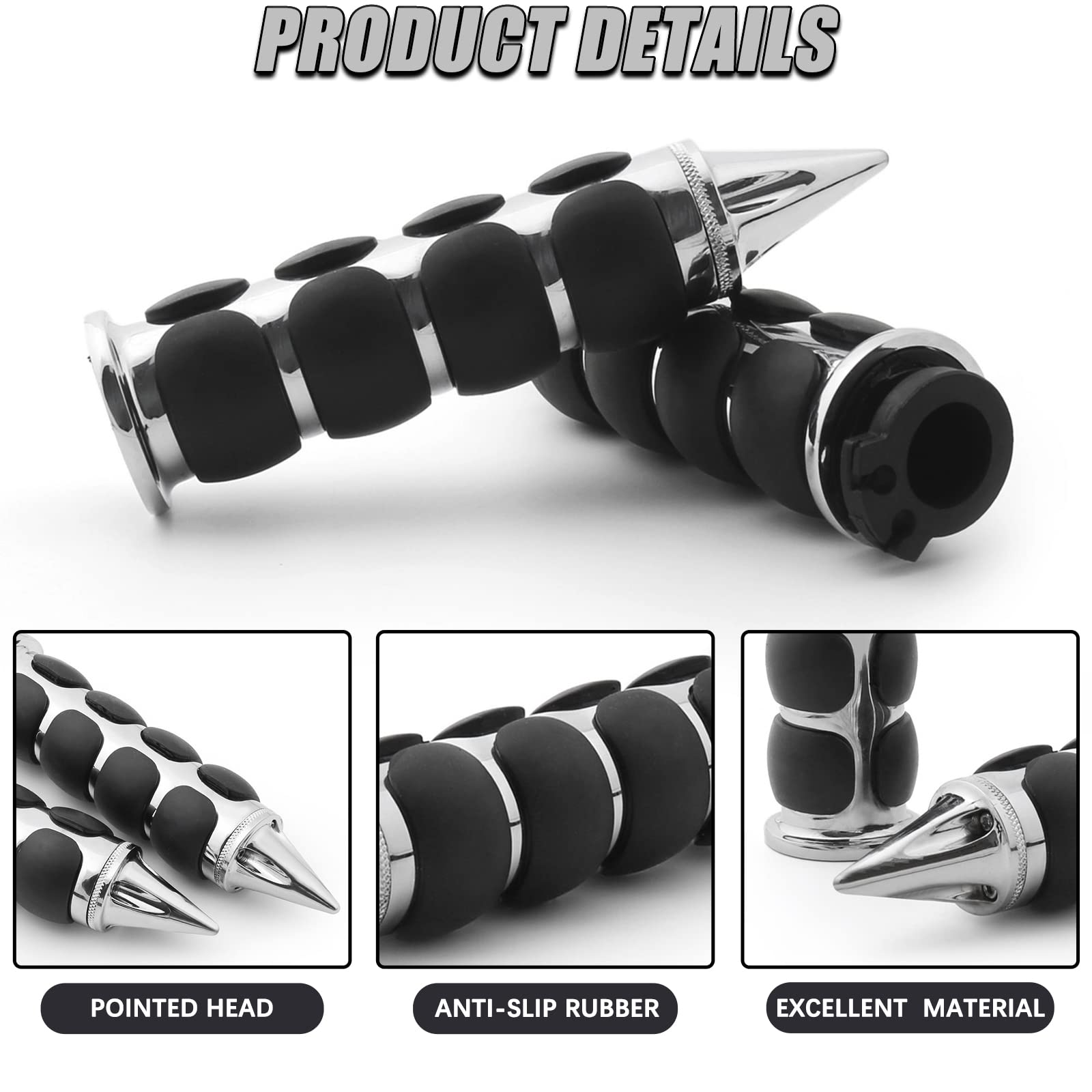 DREAMIZER universal 1 inch chrome spiked grip top angle displaying chrome finish