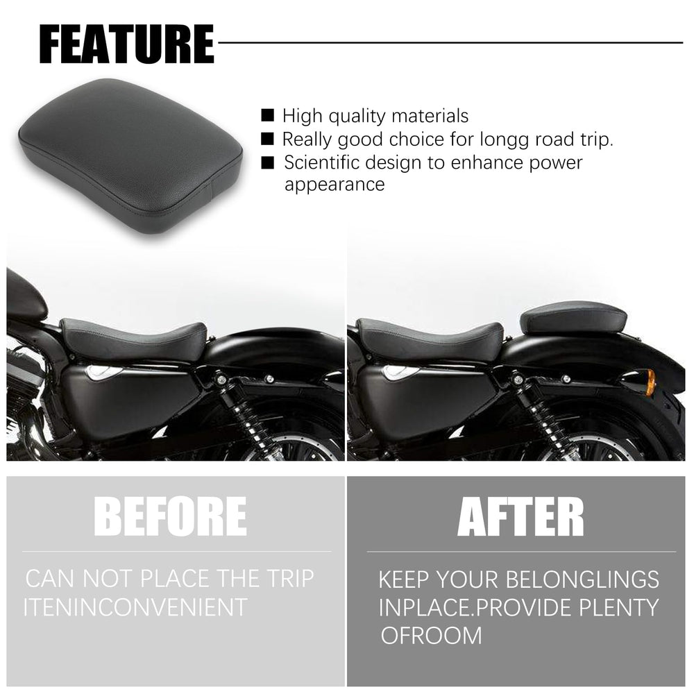DREAMIZER universal pillion cushion attached to Harley Sportster fender for stable ride