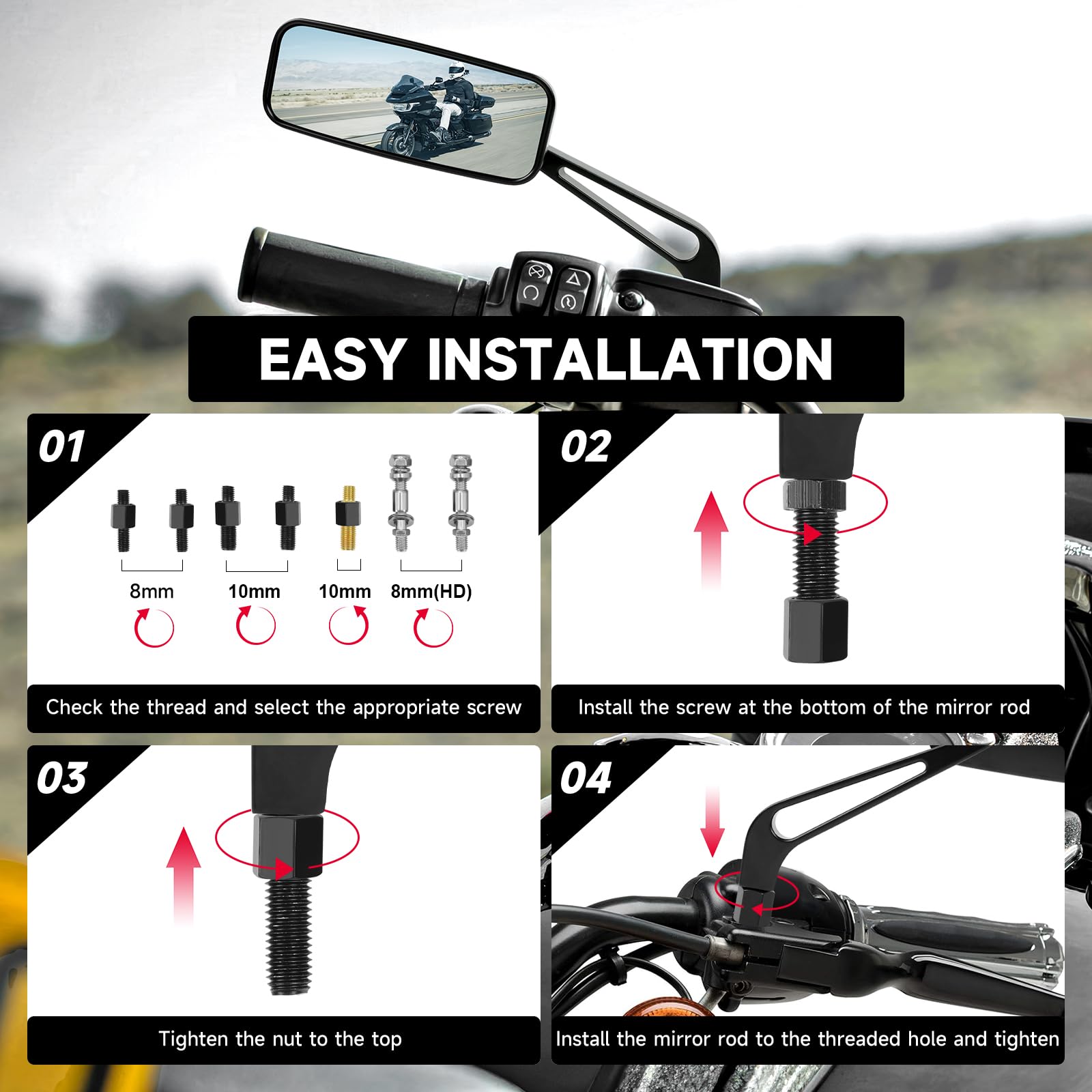 Dreamizer universal screws 8mm-10mm allow easy mounting on most bikes.