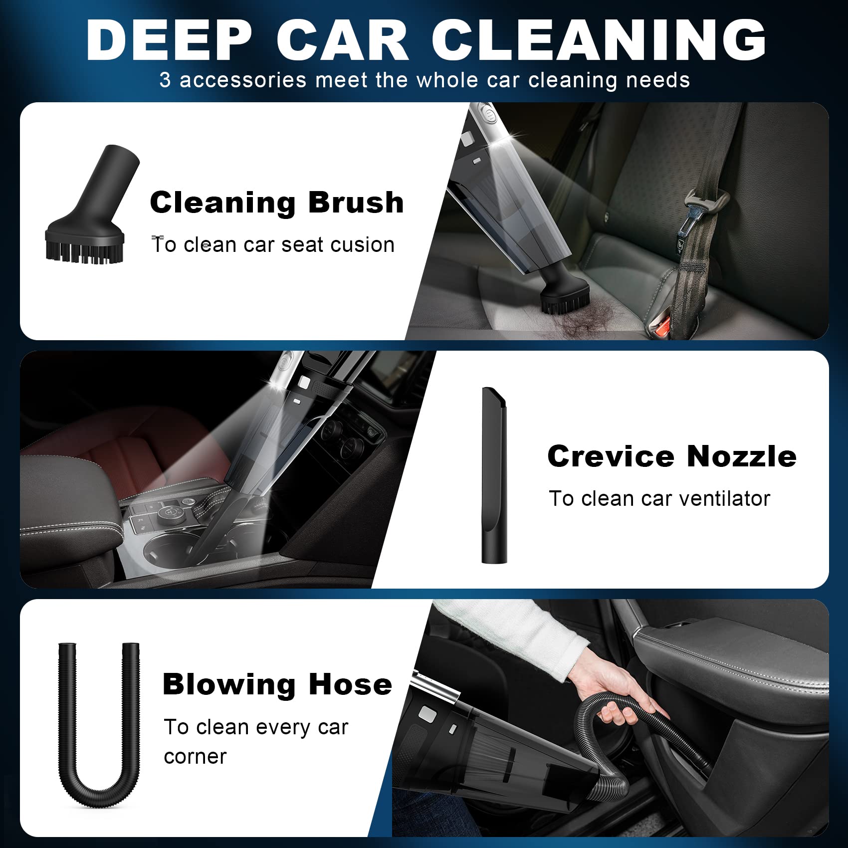 DRECELL VC008C with dusting brush attachment for dashboard dusting and surface cleaning