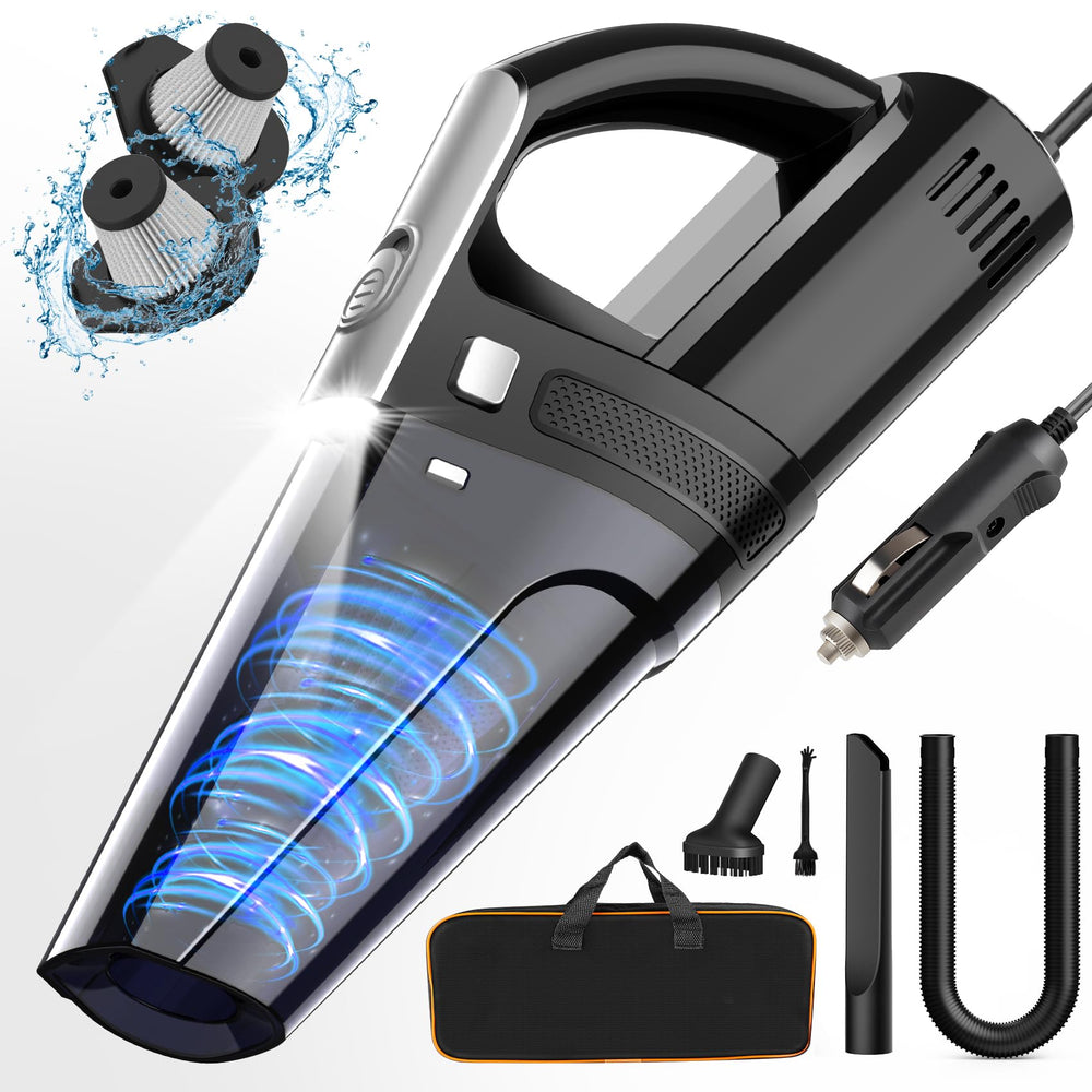 DRECELL VC008C front-angle view showing compact handheld car vacuum for easy cleaning