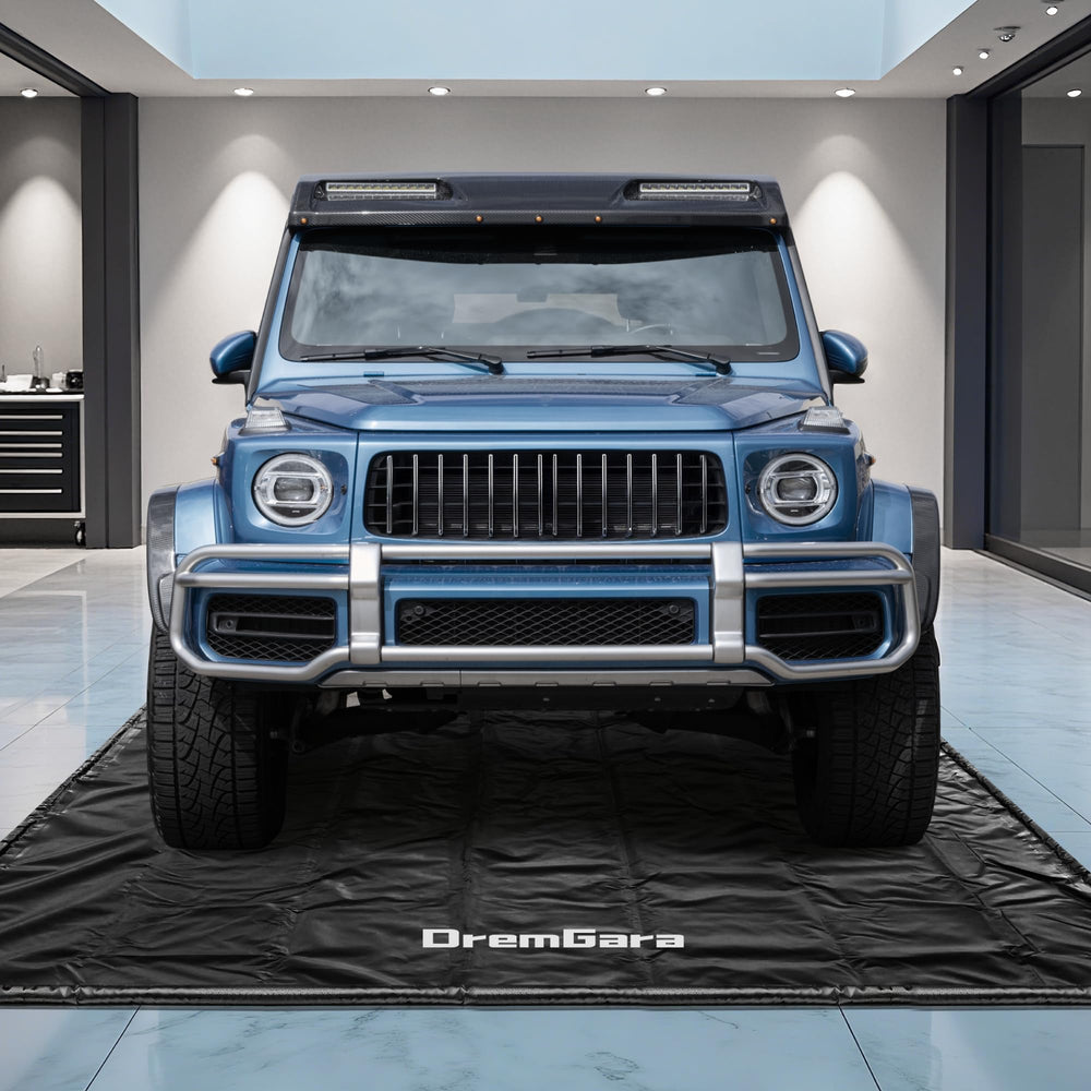 DremGara heavy-duty garage floor mat 7'9"x16' protects concrete from spills.
