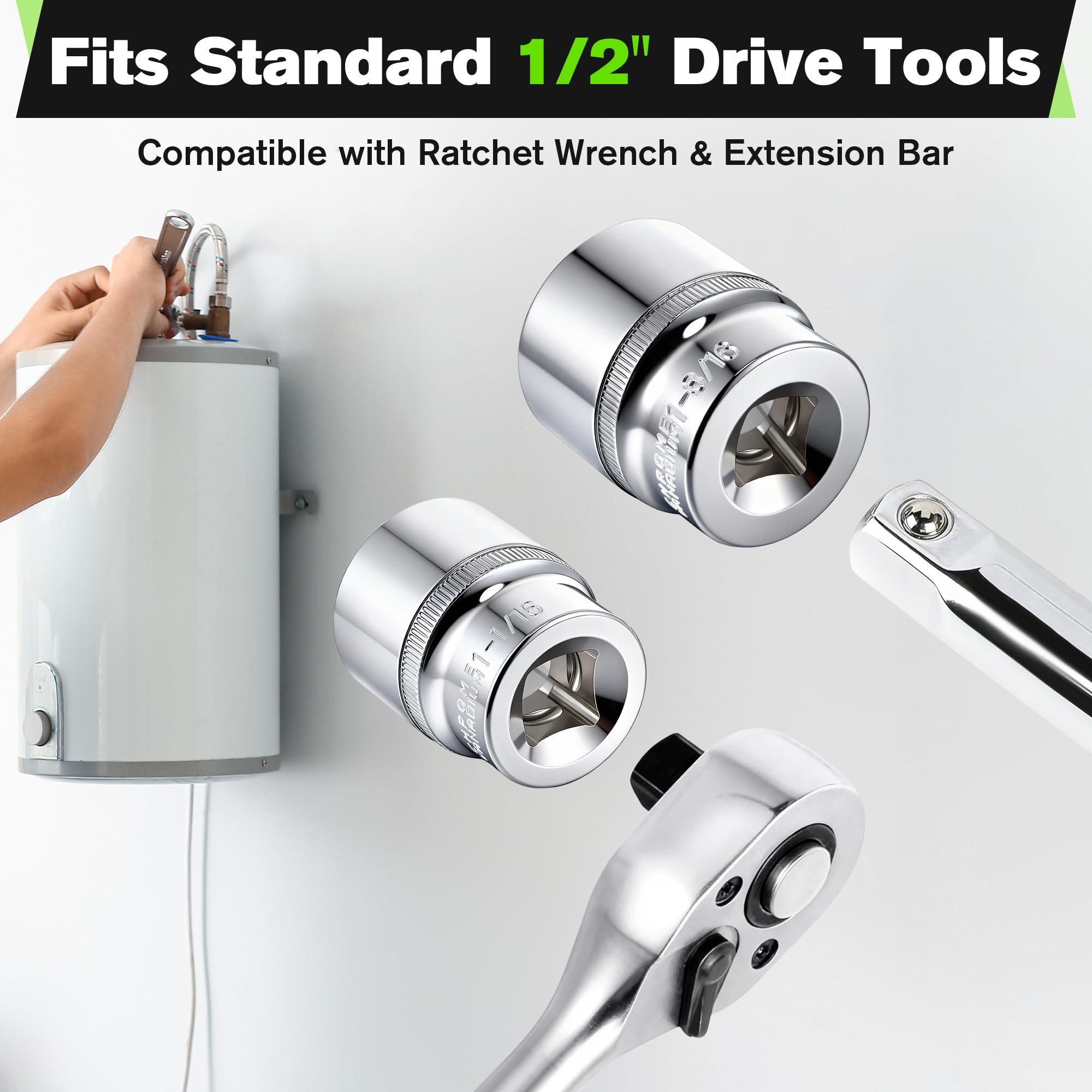 Dreyoo Anode Rod Socket Kit 6-point design prevents slipping during service