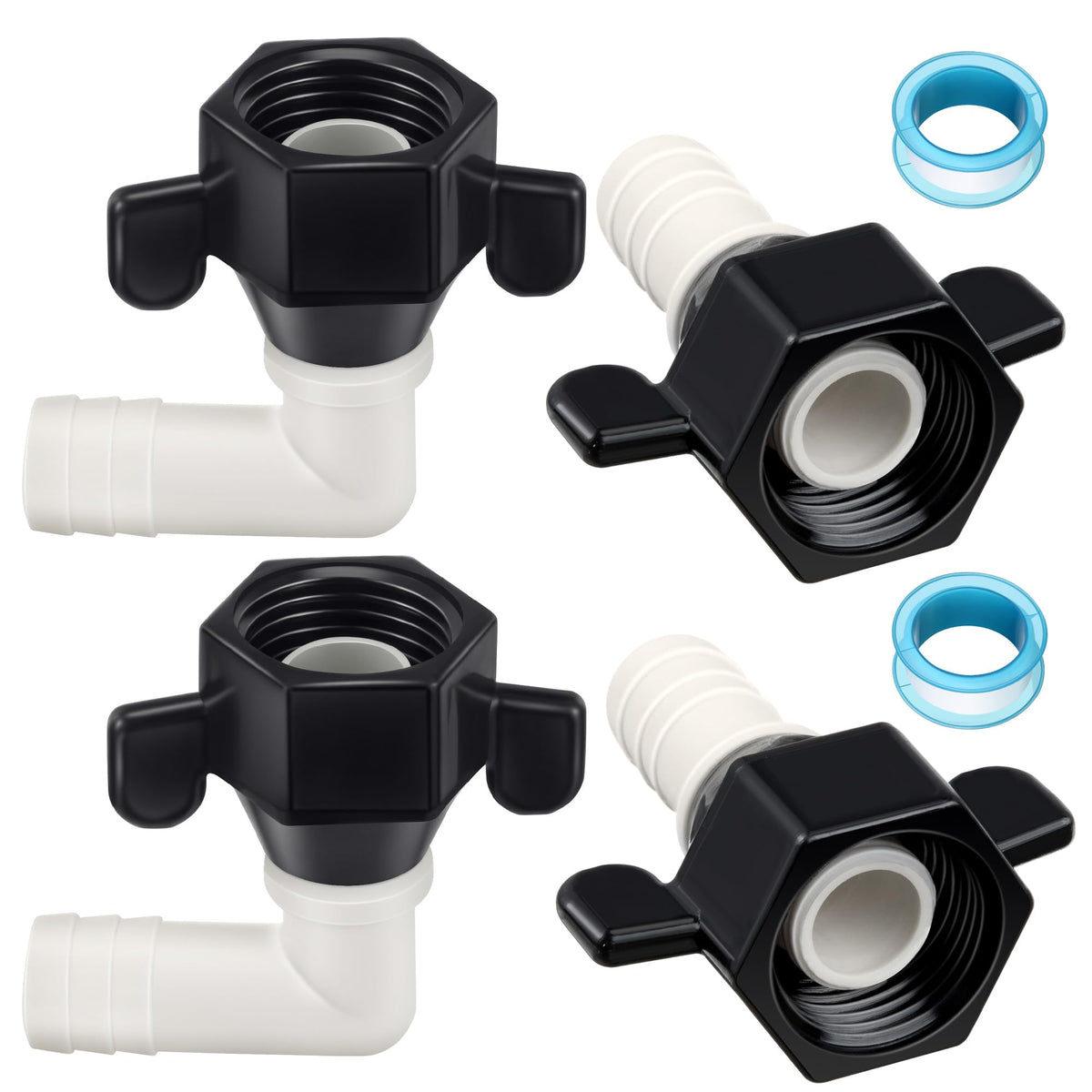 Dreyoo elbow adapter with 360° rotation for flexible hose setup.