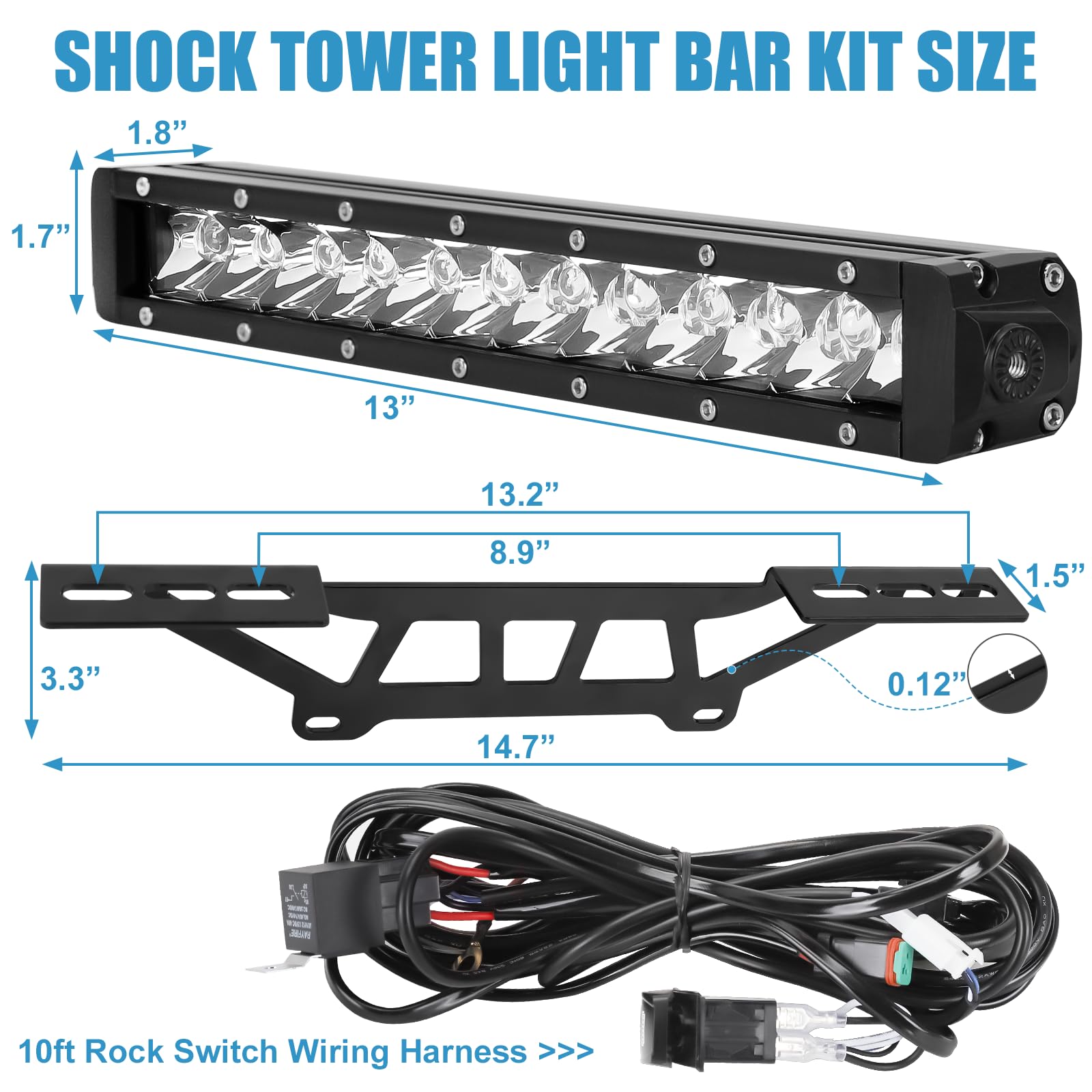 Drieaco 12-inch bar offers spot beam reach for long-range visibility.