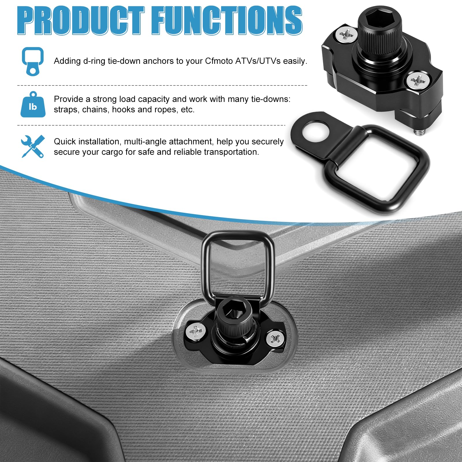Drieaco CNC laser-cut D-ring anchors provide a precise fit on mounting blocks.