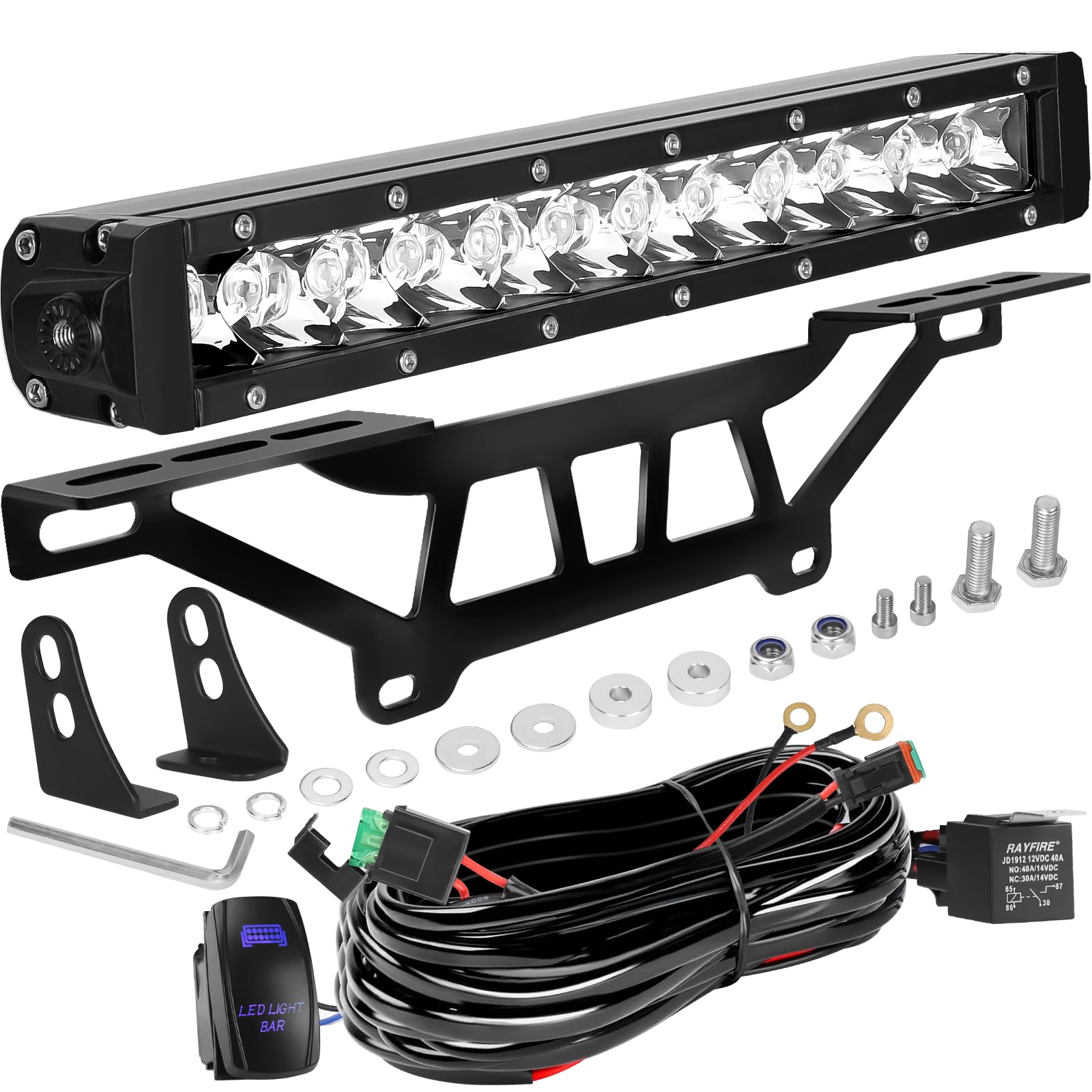 Drieaco Maverick X3 light bar mounted on shock tower for improved night visibility.