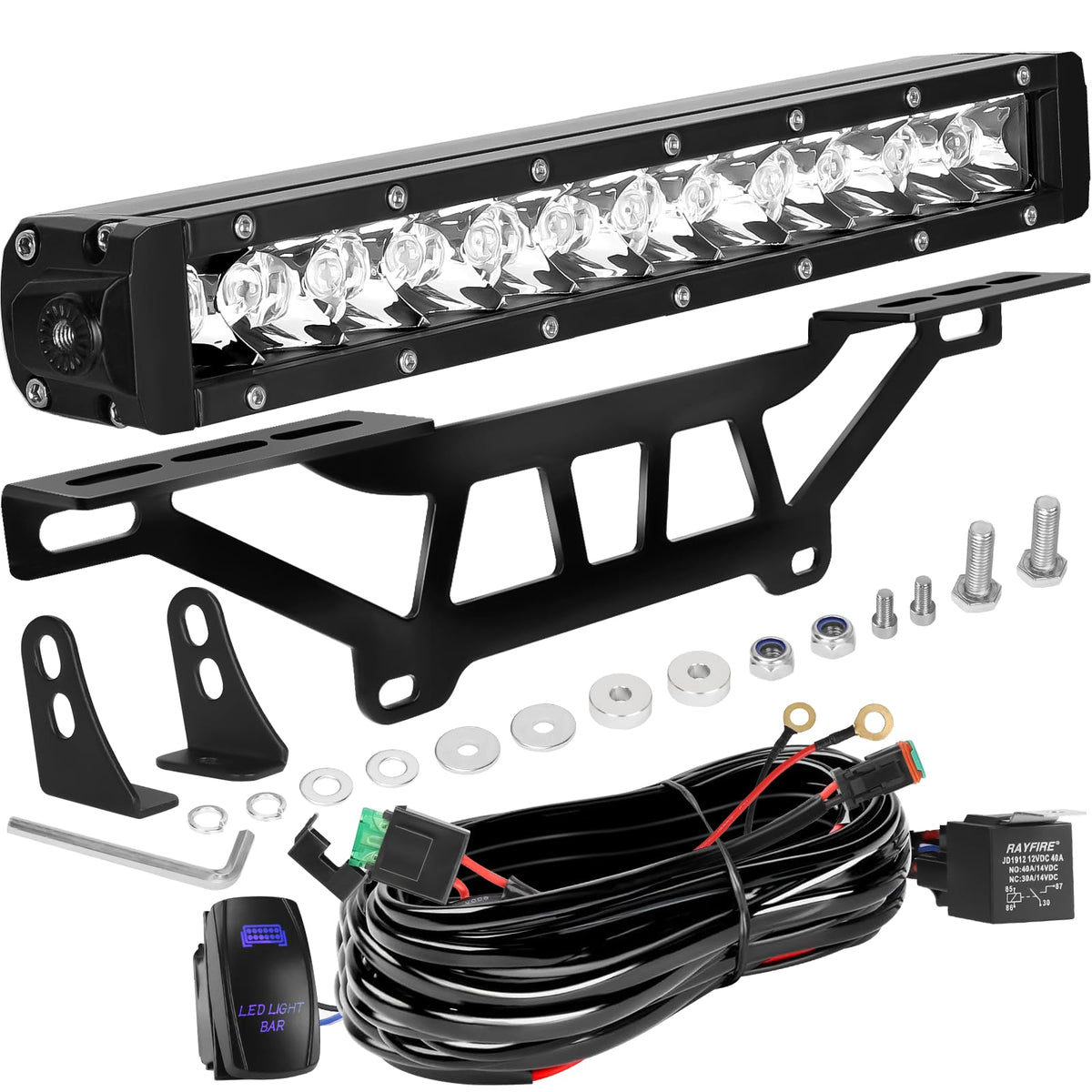Drieaco Maverick X3 light bar mounted on shock tower for improved night visibility.