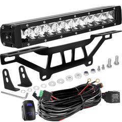 Drieaco Maverick X3 light bar mounted on shock tower for improved night visibility.