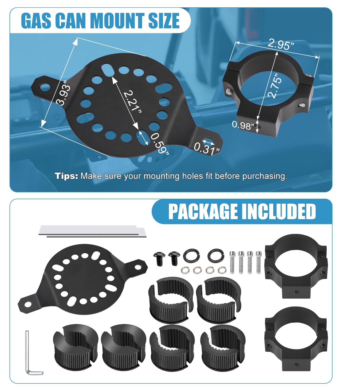 Drieaco UTV Gas Can Mount on 1-2 inch roll bar for secure mounting