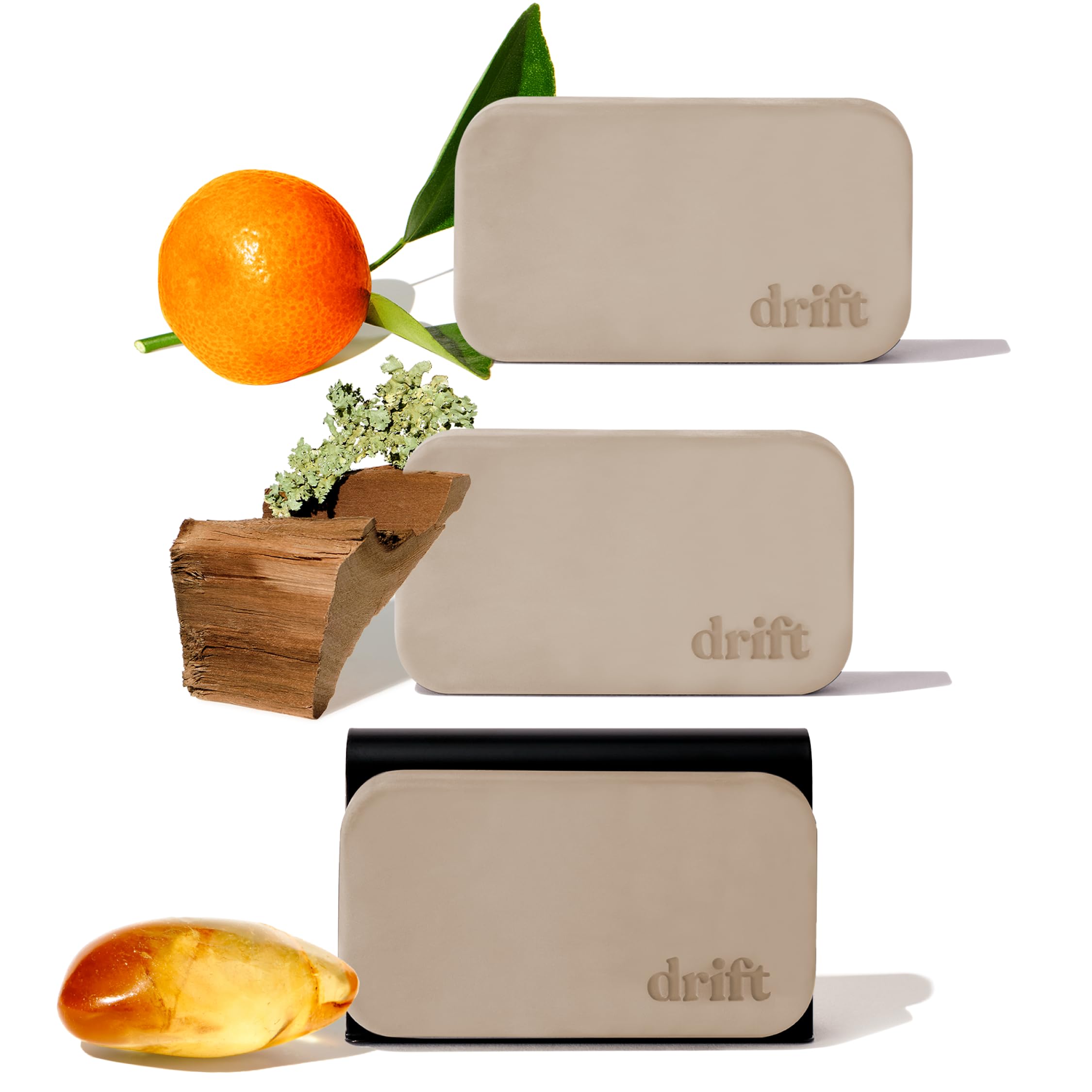 Drift stone air freshener in amber scent providing long-lasting car freshness