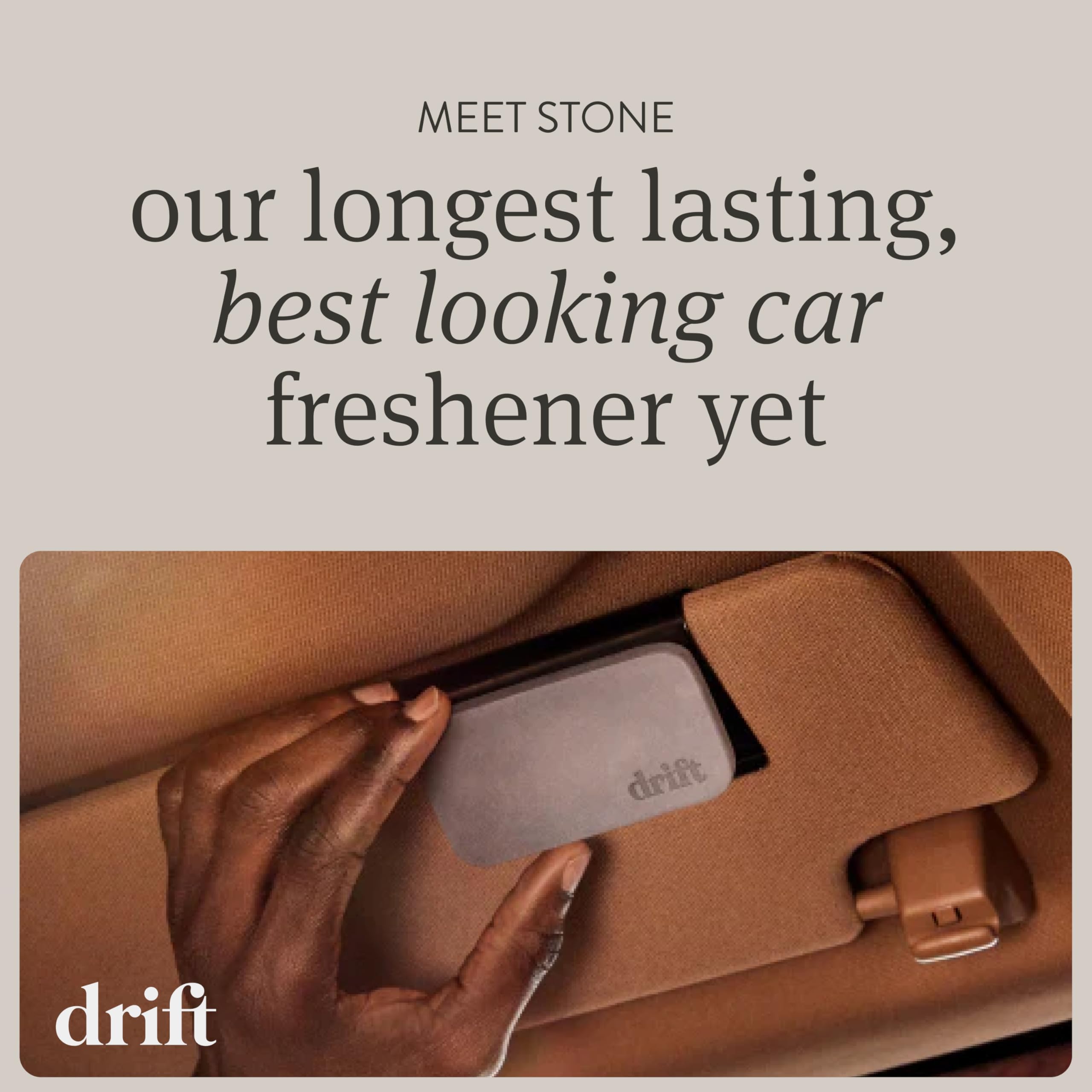 Drift Stone air freshener with magnetic visor clip for easy installation.