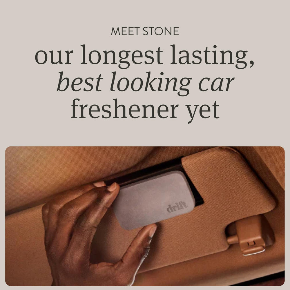 Drift stone packaging highlights eco-friendly design and refillable scent.