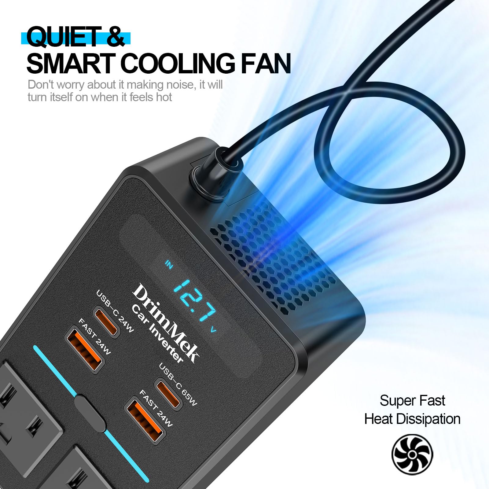 DrimMek 300W inverter compact design fits in your car