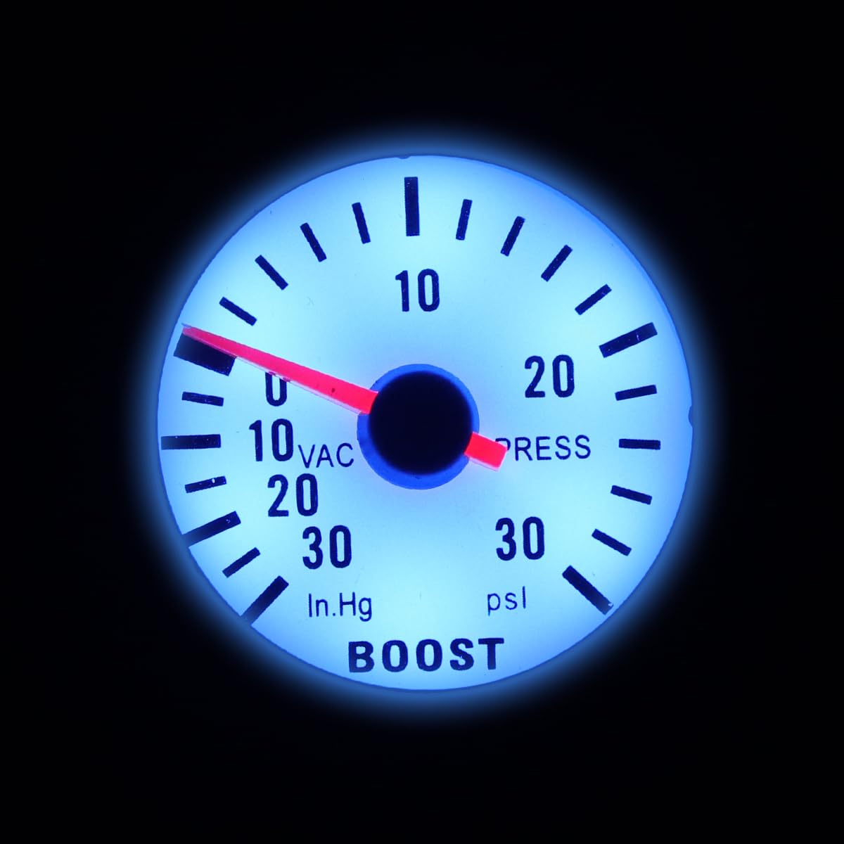 DriSentri Boost Gauge blue LED illumination improves visibility in dim light