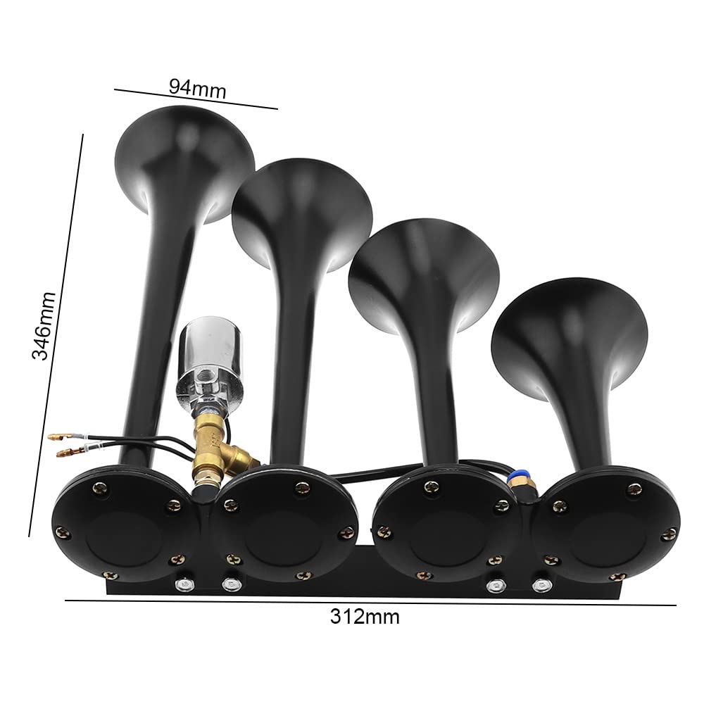 DriSentri chrome four-trumpet horn delivers loud alerts for traffic signaling.