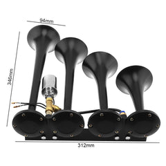 DriSentri chrome four-trumpet horn delivers loud alerts for traffic signaling.