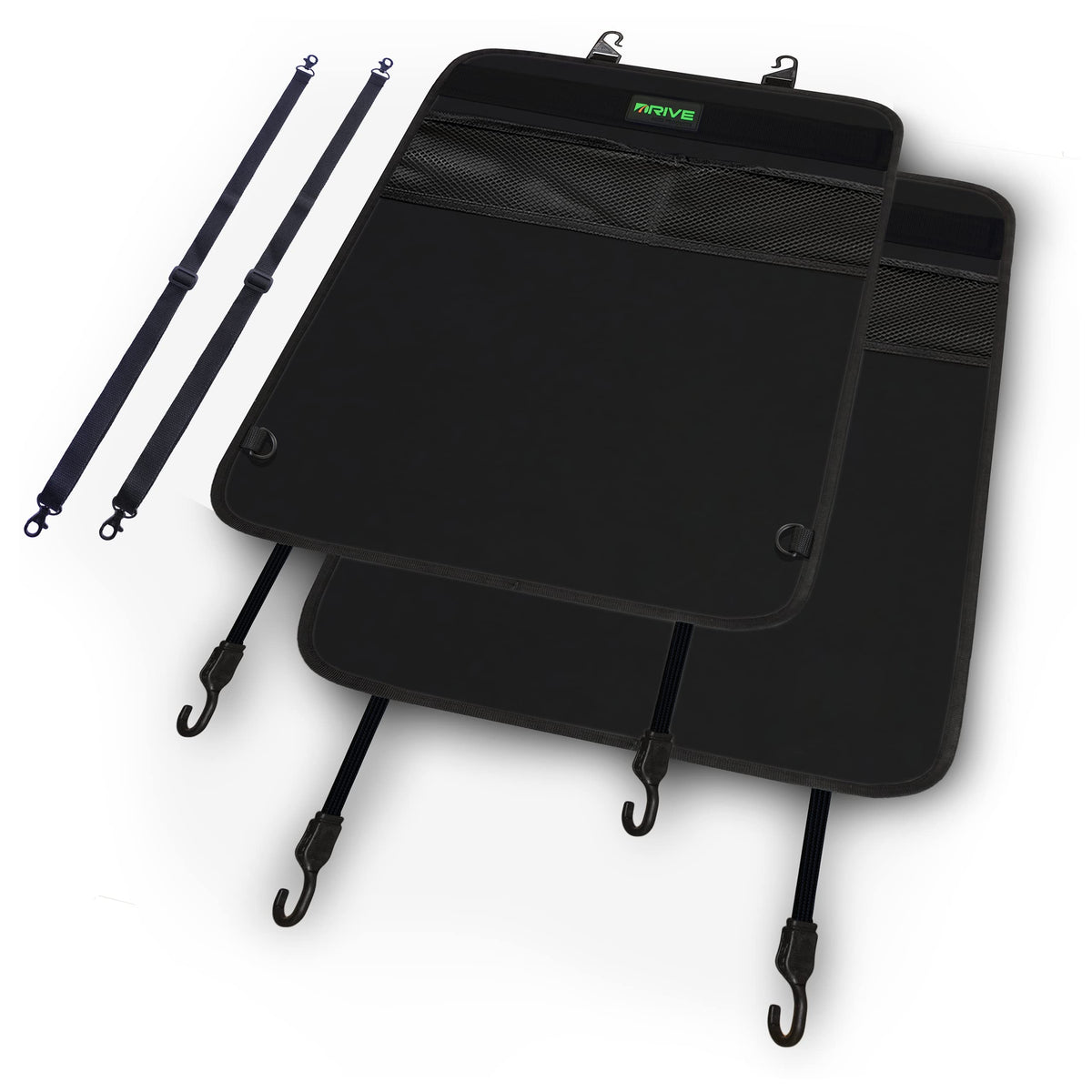 DRIVE AUTO PRODUCTS backseat protector front view in black shields upholstery from kicks and spills.