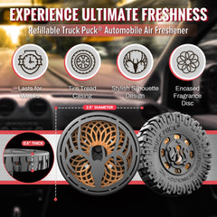 Drive Time Truck Puck Cedar fragrance with clip-in car for easy placement.