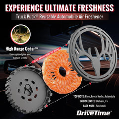 Drive Time Truck Puck Cedar fragrance dash placement for flexible interior scent.