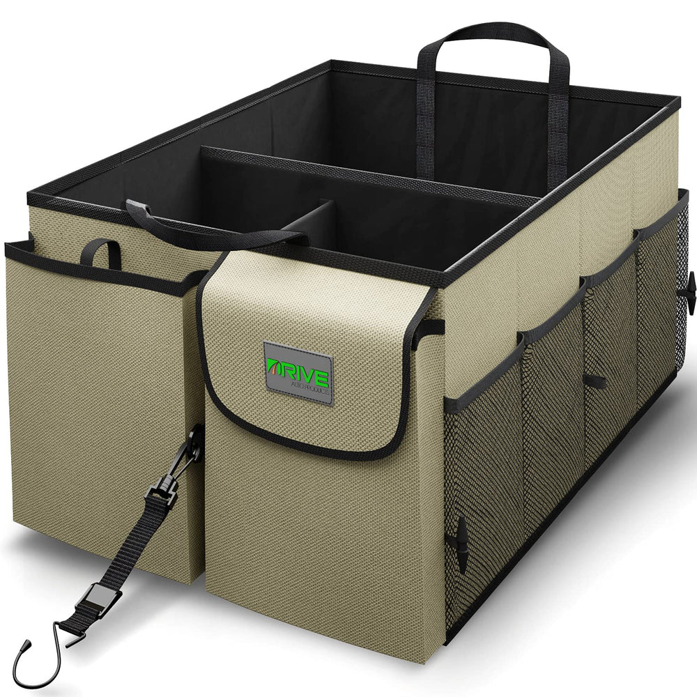 Drive trunk organizer with collapsible design for easy storage.