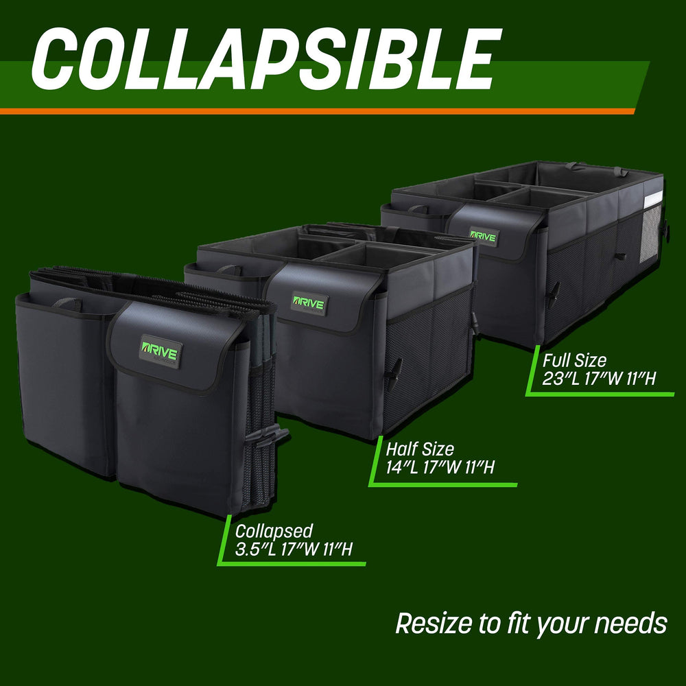 Drive trunk organizer waterproof lining protects contents on trips.