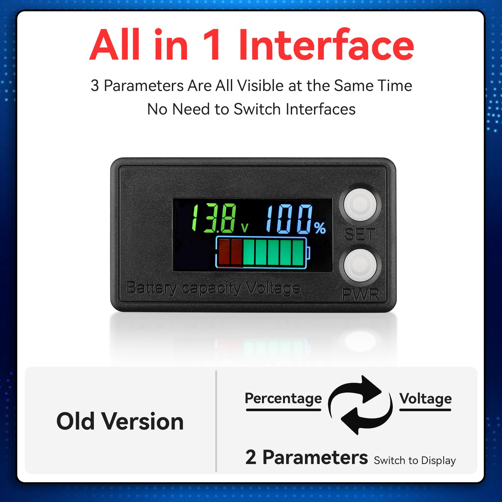 DROK battery monitor with multicolor LCD for quick status checks