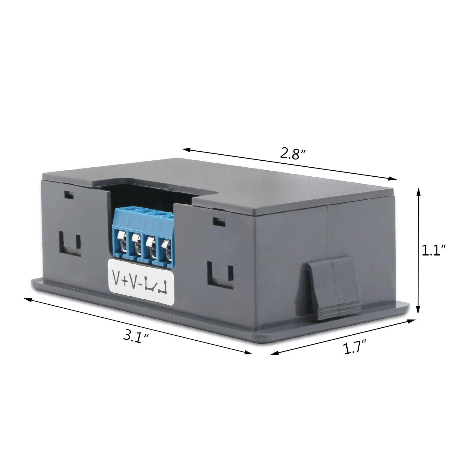 DROK delay relay module LCD display shows current settings.