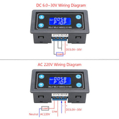 DROK delay relay module setup buttons enable quick configuration.